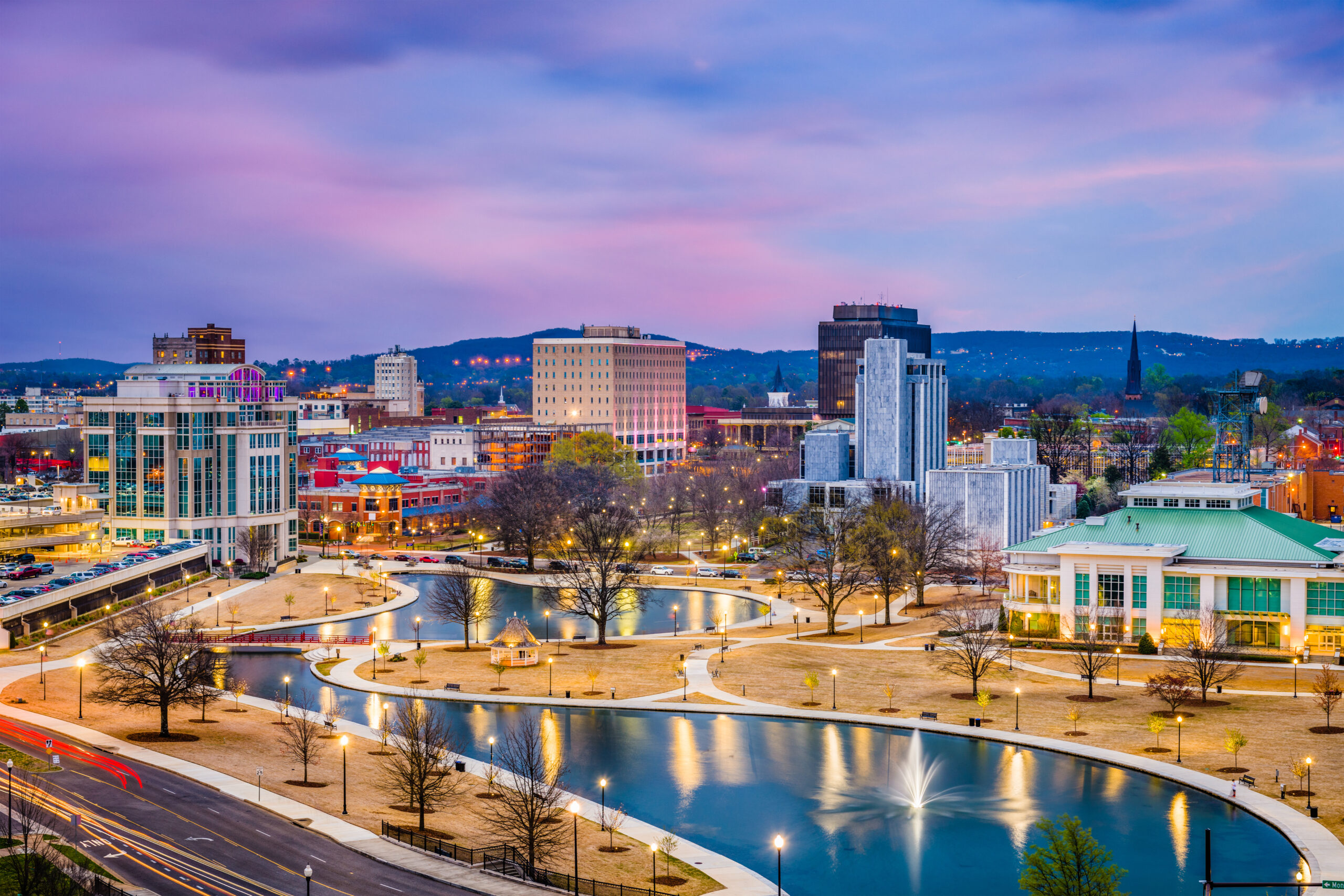 Huntsville,,Alabama,,Usa,Park,And,Downtown,Cityscape,At,Twilight. Keyport Location